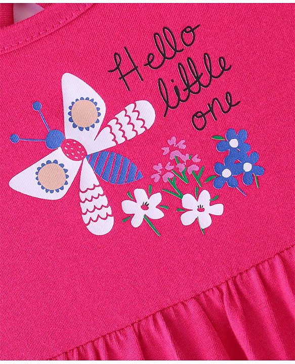 Babyhug 100% Cotton Knit Half Sleeves Frock With Butterfly Print Pack Of 2 - Pink & Blue