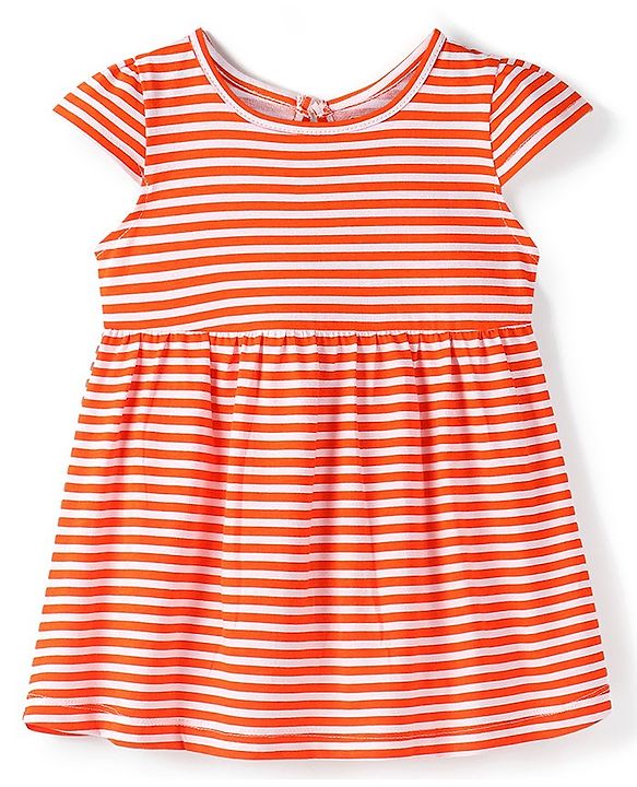 Babyhug 100% Cotton Knit Half Sleeves Frock With Dino Print & Striped Pack Of 2 - Pink & Peach