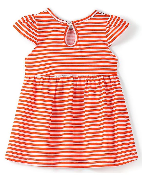 Babyhug 100% Cotton Knit Half Sleeves Frock With Dino Print & Striped Pack Of 2 - Pink & Peach