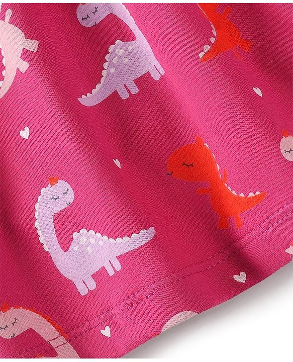 Babyhug 100% Cotton Knit Half Sleeves Frock With Dino Print & Striped Pack Of 2 - Pink & Peach