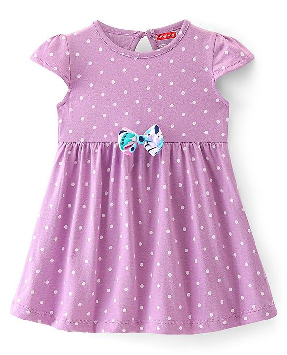 Babyhug Cotton Knit Cap Sleeves Floral Printed Frocks with Bow Applique Pack of 2 - Multicolour