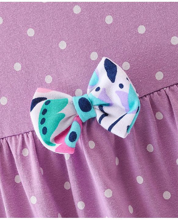 Babyhug Cotton Knit Cap Sleeves Floral Printed Frocks with Bow Applique Pack of 2 - Multicolour