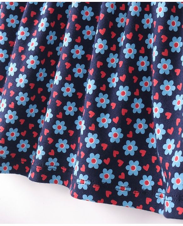 Babyhug 100% Cotton Single Jersey Knit Half Sleeves Frock With Bloomer Floral Print - Navy Blue