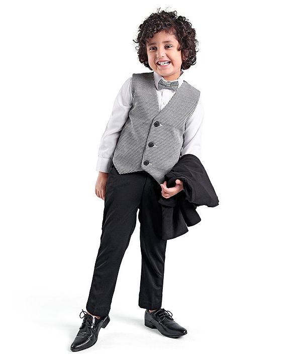 Babyhug Woven Full Sleeves Stretchable 5 Pieces Solid Party Suit with Bow Tie - Black