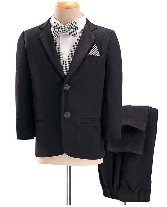 Babyhug Woven Full Sleeves Stretchable 5 Pieces Solid Party Suit with Bow Tie - Black