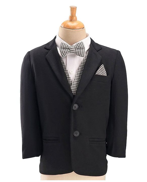 Babyhug Woven Full Sleeves Stretchable 5 Pieces Solid Party Suit with Bow Tie - Black