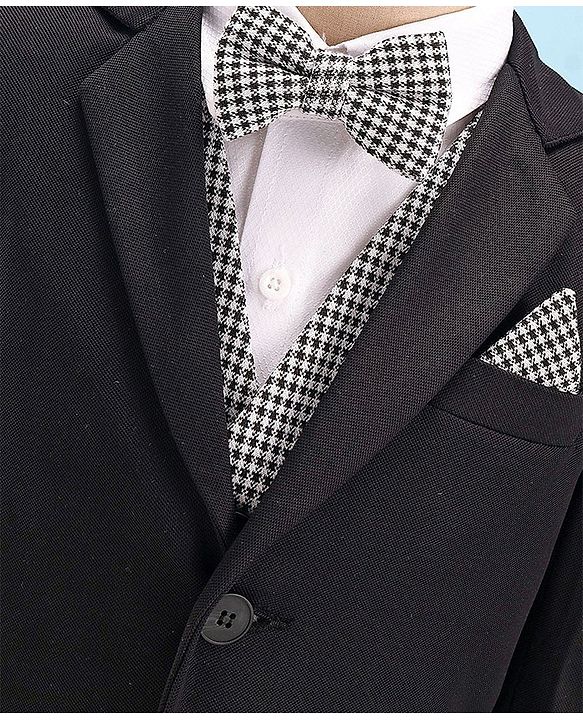 Babyhug Woven Full Sleeves Stretchable 5 Pieces Solid Party Suit with Bow Tie - Black