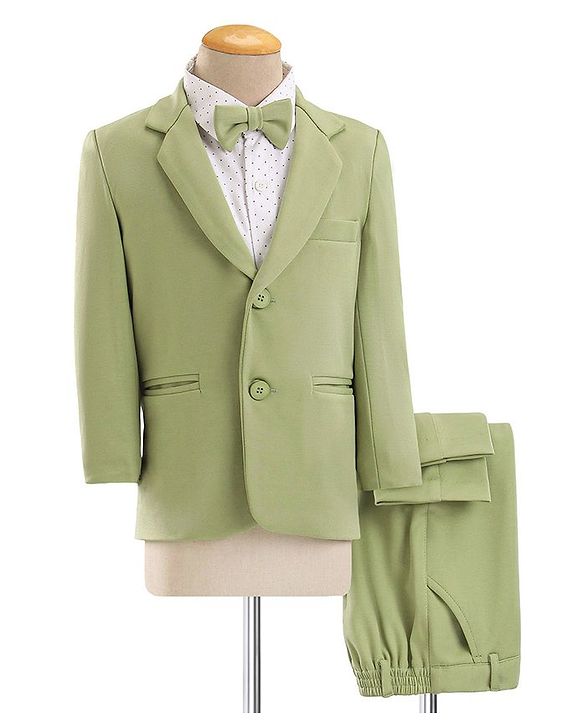 Babyhug Woven Full Sleeves Stretch Fit Party Suit With Bow - Green & White