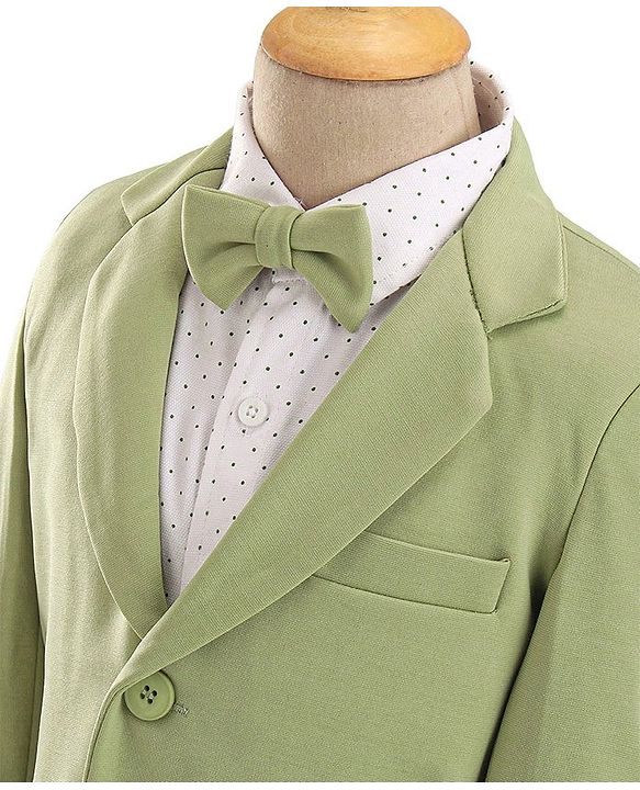 Babyhug Woven Full Sleeves Stretch Fit Party Suit With Bow - Green & White