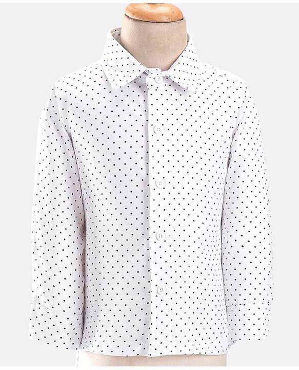 Babyhug Woven  Full Sleeves Polka Dot Print Party Suit With Velvet Waist Coat - Navy Blue