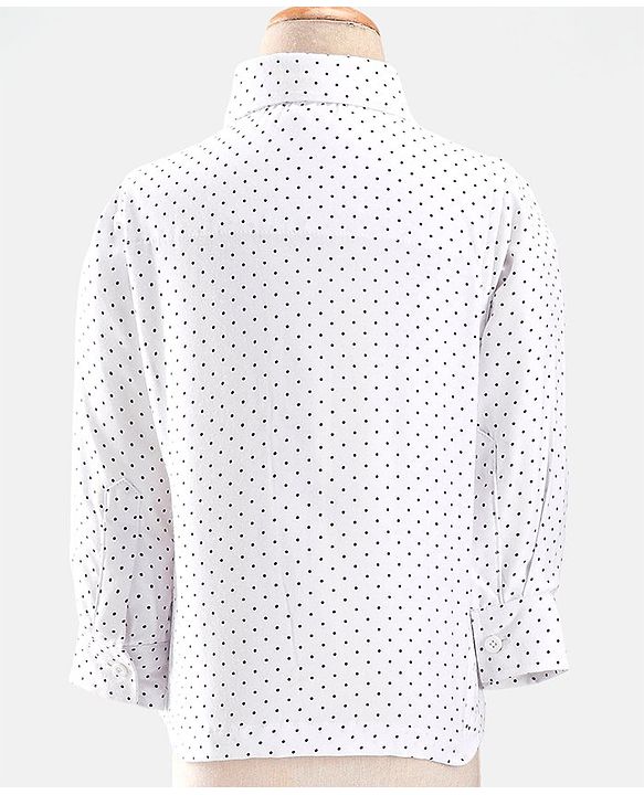 Babyhug Woven  Full Sleeves Polka Dot Print Party Suit With Velvet Waist Coat - Navy Blue