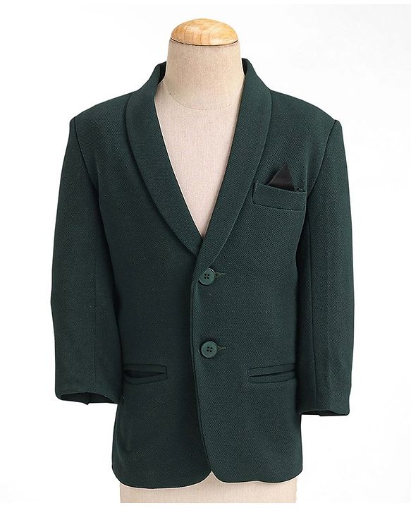 Babyhug Woven Full Sleeves Three Pieces Solid Colour Party Suit With Bow - Green & White