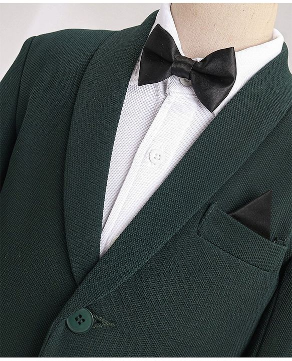 Babyhug Woven Full Sleeves Three Pieces Solid Colour Party Suit With Bow - Green & White