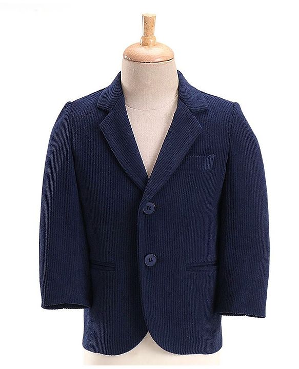 Babyhug Woven Full Sleeves Three Piece Solid Colour Party Suit with Bow - Navy Blue & Light Blue