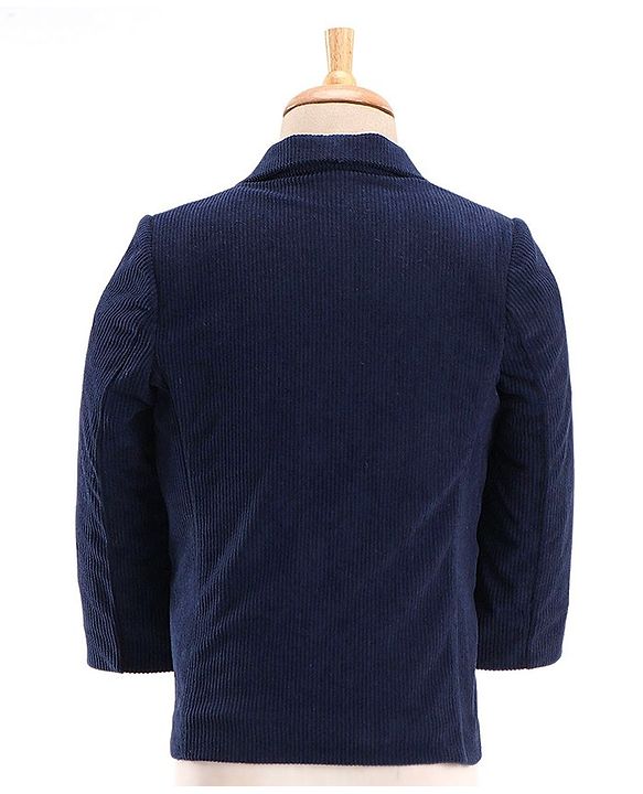 Babyhug Woven Full Sleeves Three Piece Solid Colour Party Suit with Bow - Navy Blue & Light Blue