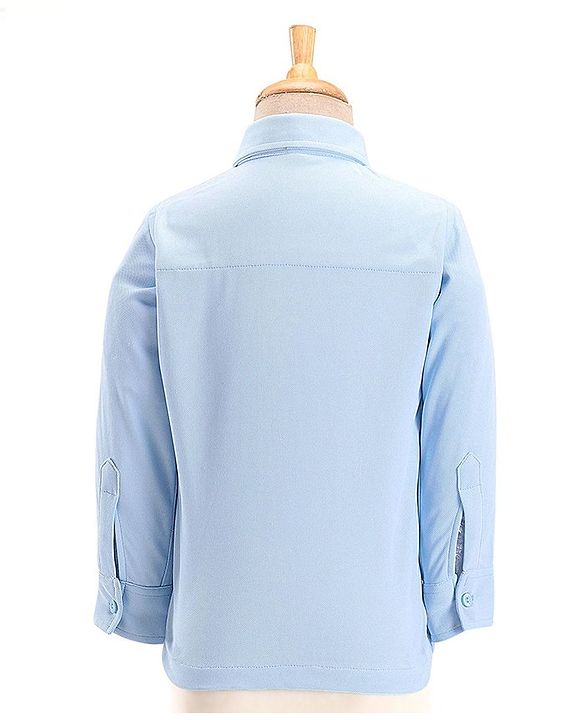 Babyhug Woven Full Sleeves Three Piece Solid Colour Party Suit with Bow - Navy Blue & Light Blue