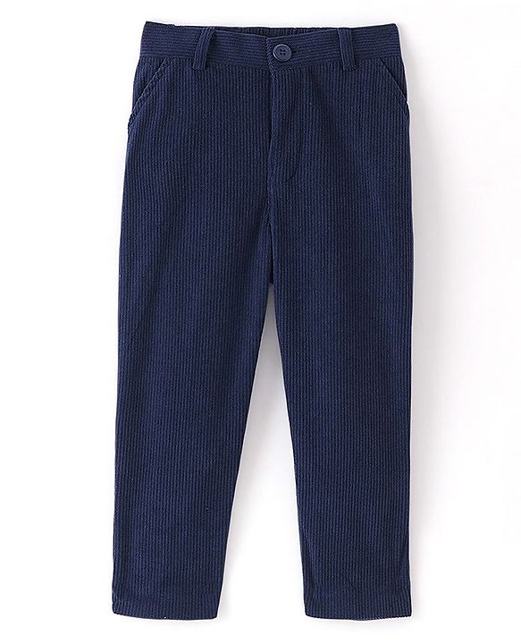 Babyhug Woven Full Sleeves Three Piece Solid Colour Party Suit with Bow - Navy Blue & Light Blue