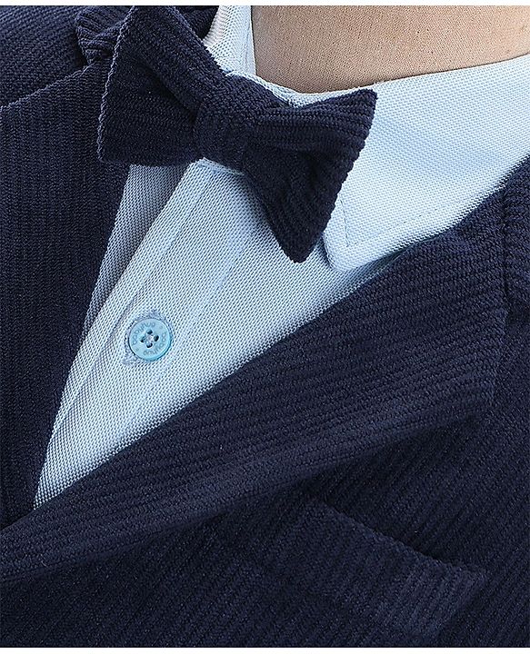 Babyhug Woven Full Sleeves Three Piece Solid Colour Party Suit with Bow - Navy Blue & Light Blue