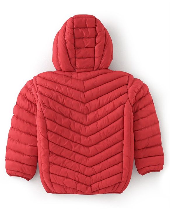 Babyhug Full Sleeves Solid Colour Padded Hooded Jacket - Red