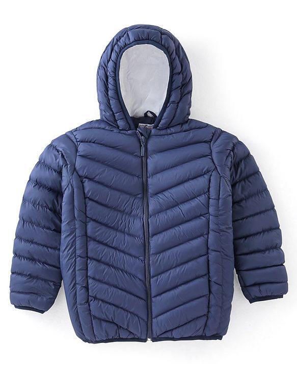 Babyhug Full Sleeves Quilted Jacket Solid Color - Navy Blue