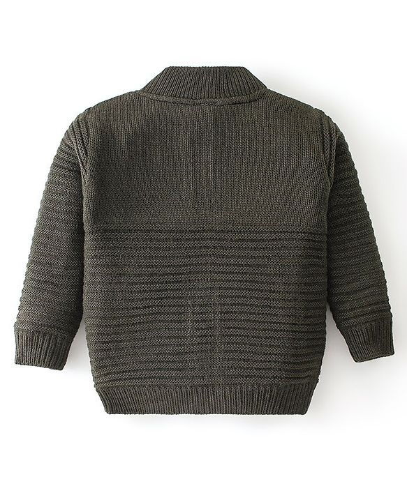 Babyhug Full Sleeves Front Open Sweater with Self Design- Olive