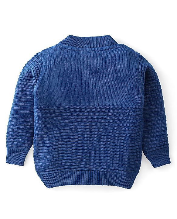 Babyhug Full Sleeves Front Open Sweater Tiger Patch - Navy Blue