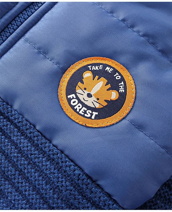 Babyhug Full Sleeves Front Open Sweater Tiger Patch - Navy Blue