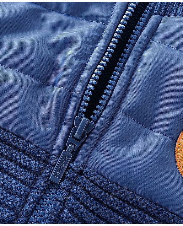 Babyhug Full Sleeves Front Open Sweater Tiger Patch - Navy Blue