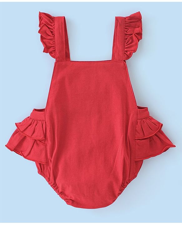 Babyhug 100% Cotton Knit Reindeer Printed Frock Style Onesie with Full Sleeves Inner Tee & Headband - Red