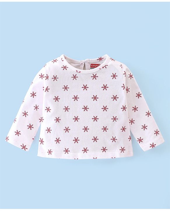 Babyhug 100% Cotton Knit Reindeer Printed Frock Style Onesie with Full Sleeves Inner Tee & Headband - Red