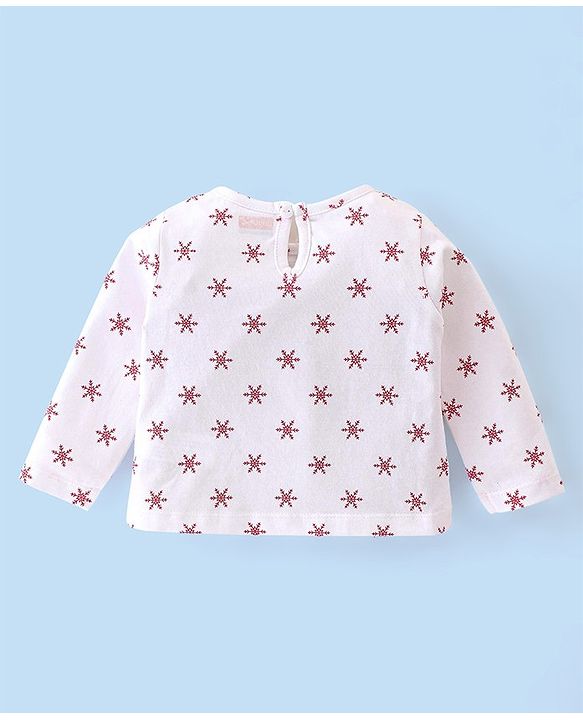 Babyhug 100% Cotton Knit Reindeer Printed Frock Style Onesie with Full Sleeves Inner Tee & Headband - Red