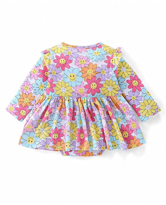 Babyhug 100% Cotton Knit Full Sleeves Onesie Floral Printed - Multicolour