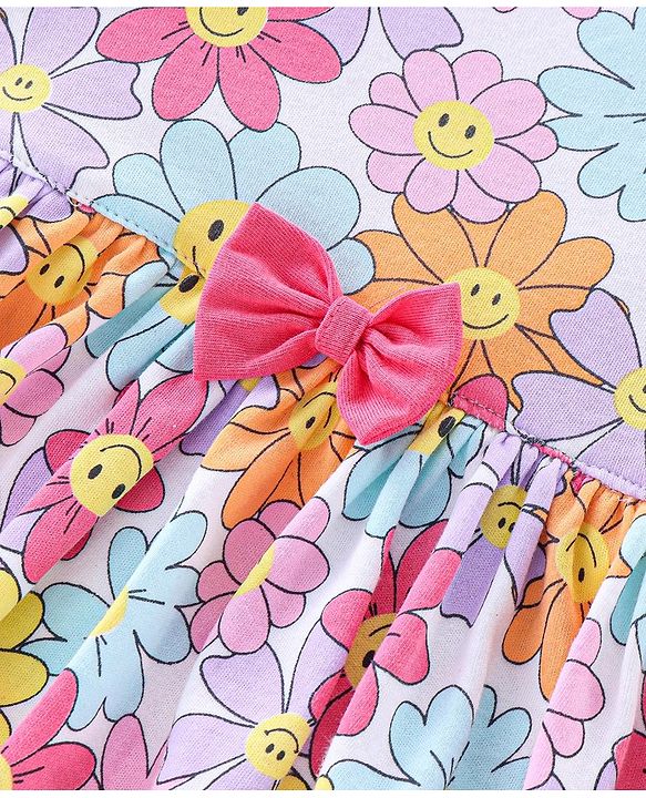 Babyhug 100% Cotton Knit Full Sleeves Onesie Floral Printed - Multicolour