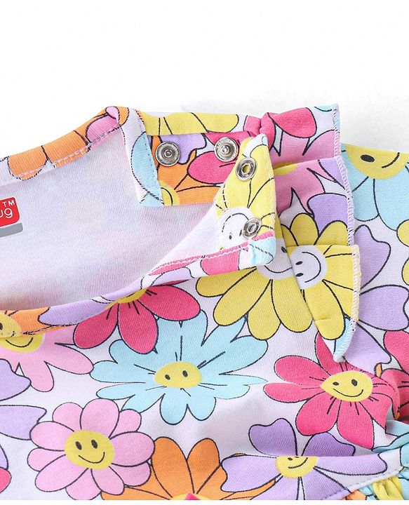 Babyhug 100% Cotton Knit Full Sleeves Onesie Floral Printed - Multicolour