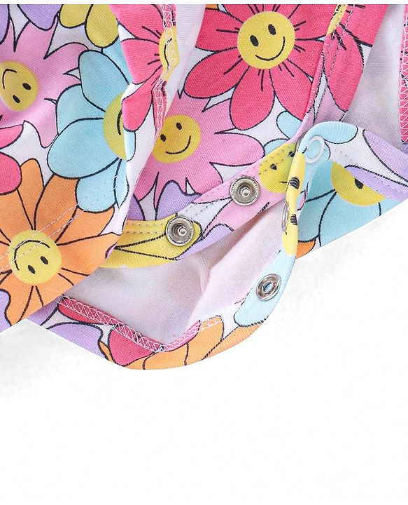 Babyhug 100% Cotton Knit Full Sleeves Onesie Floral Printed - Multicolour