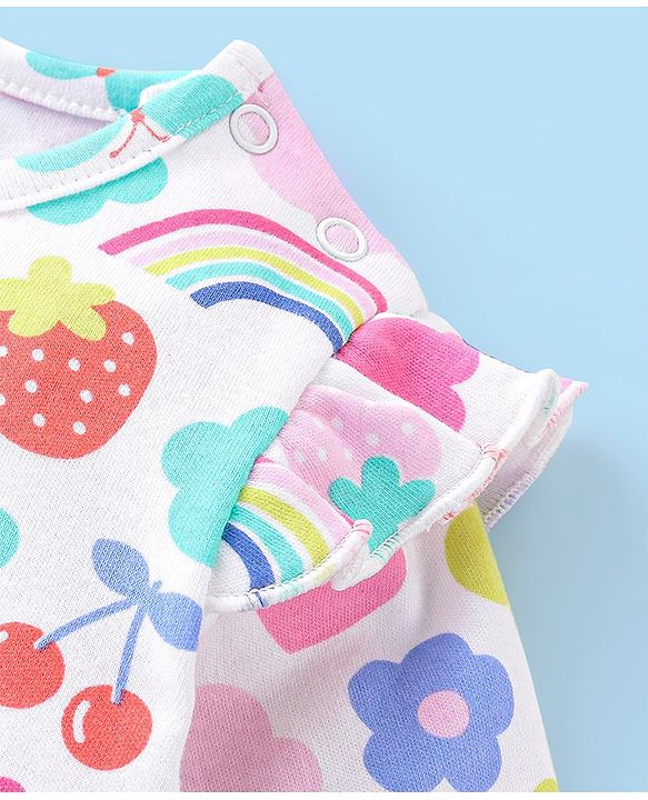 Babyhug 100% Cotton Knit Full Sleeves Floral Printed Frock Style Onesie  - Multicolour