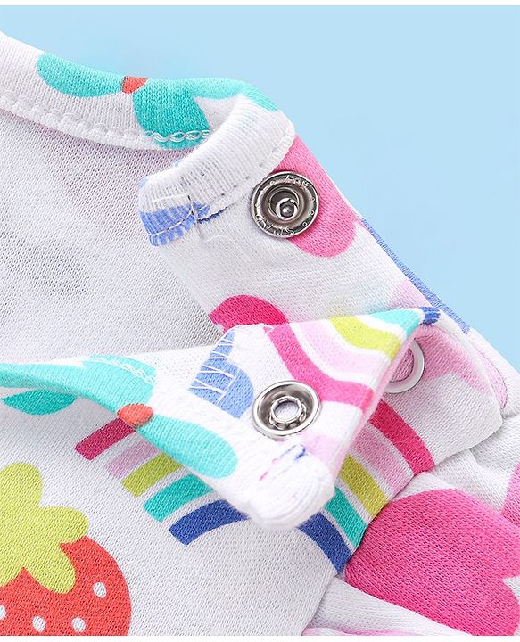 Babyhug 100% Cotton Knit Full Sleeves Floral Printed Frock Style Onesie  - Multicolour