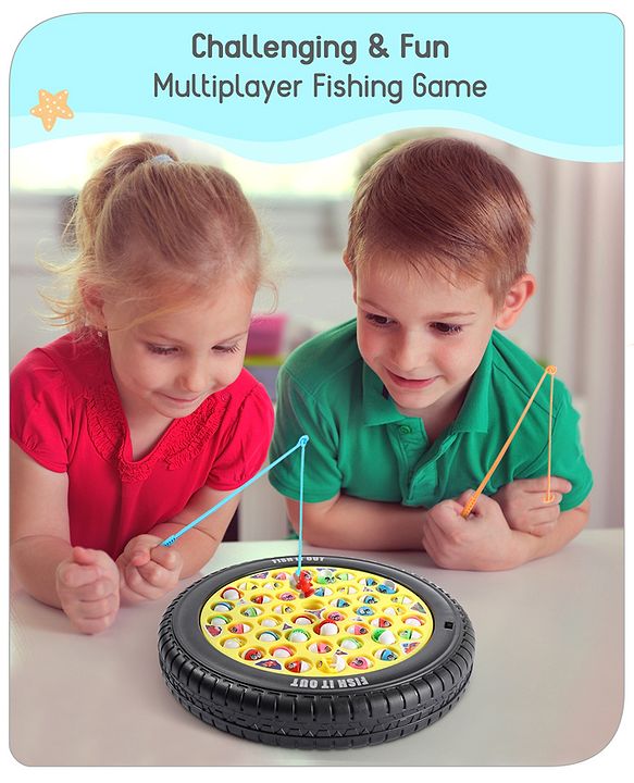 Babyhug Tyre Musical Fish Catching Game With Rotating Board 45 Fishes- Multicolour