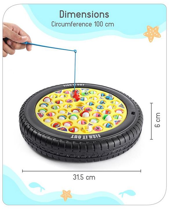 Babyhug Tyre Musical Fish Catching Game With Rotating Board 45 Fishes- Multicolour