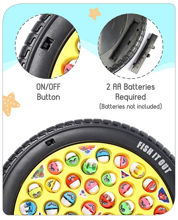 Babyhug Tyre Musical Fish Catching Game With Rotating Board 45 Fishes- Multicolour