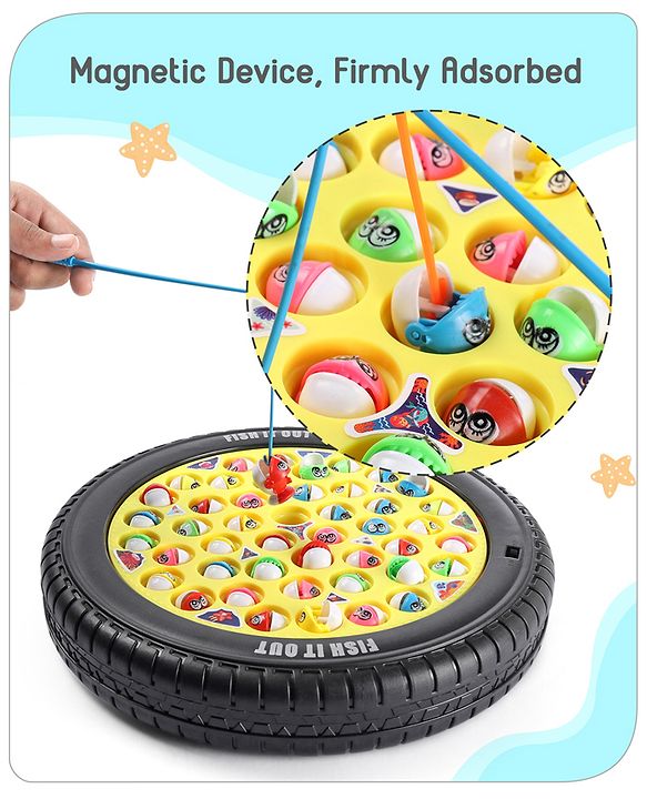 Babyhug Tyre Musical Fish Catching Game With Rotating Board 45 Fishes- Multicolour