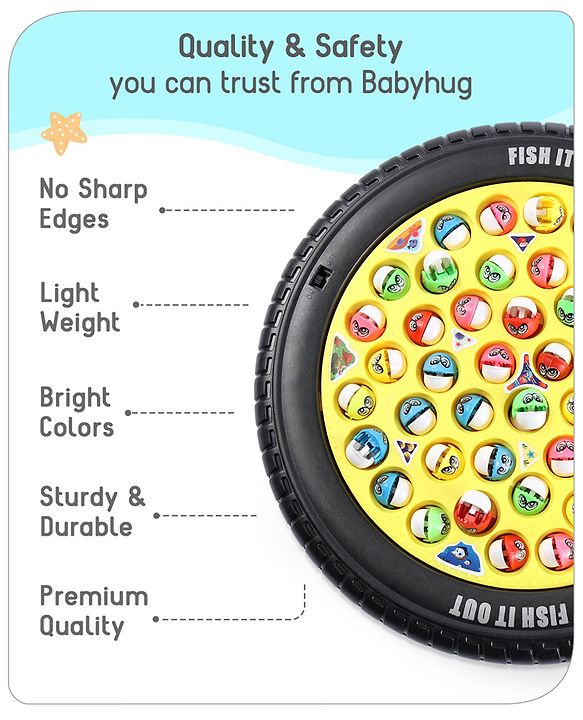 Babyhug Tyre Musical Fish Catching Game With Rotating Board 45 Fishes- Multicolour