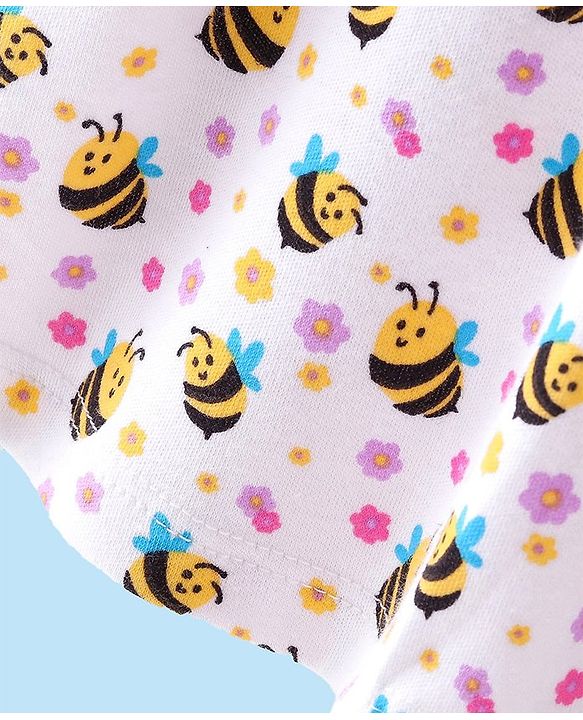 Babyhug 100% Cotton Single Jersey Knit half Sleeves Frock With Bloomer Honey Bee Print - White