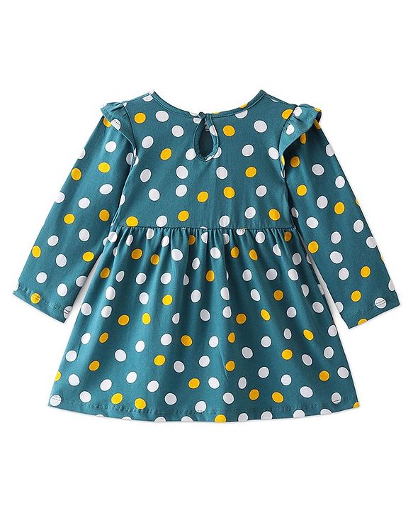 Babyhug 100% Cotton Knit Full Sleeves Frock with Polka Dot Print - Multicolor