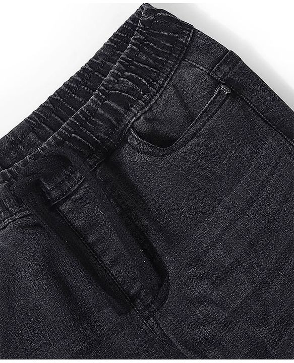 Pine Kids Full Length Elasticated Waist Solid Color Jogger Fit Denim Jeans - Black