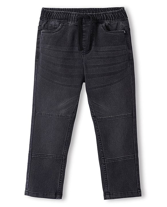 Pine Kids Full Length Elasticated Waist Solid Color Jogger Fit Denim Jeans - Black