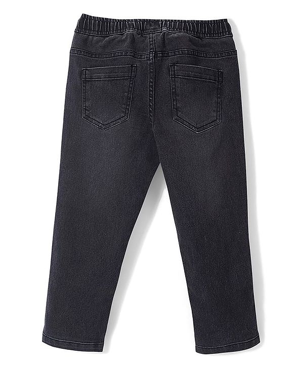 Pine Kids Full Length Elasticated Waist Solid Color Jogger Fit Denim Jeans - Black