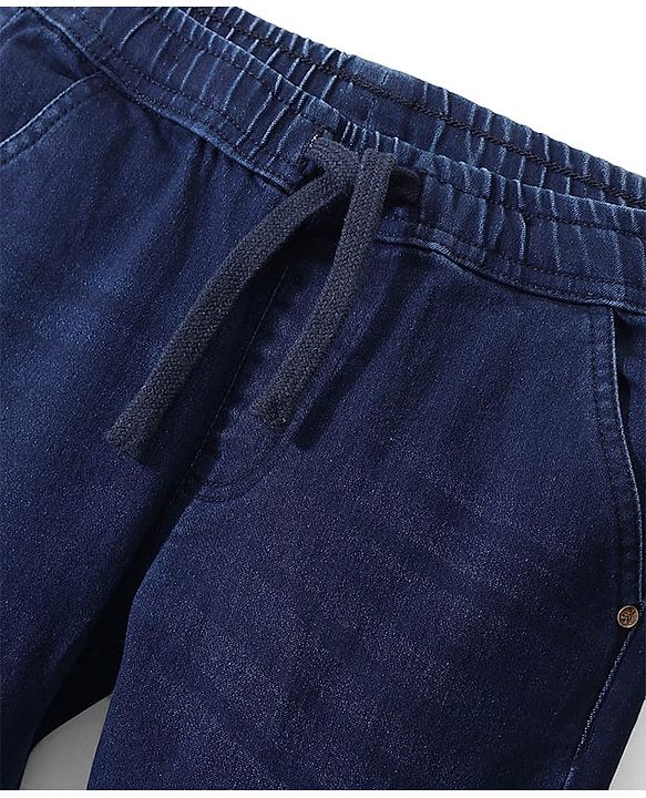 Pine Kids Full Length Jogger Fit Cut & Sew Elasticated Waist Solid Color Denim Jeans - Blue