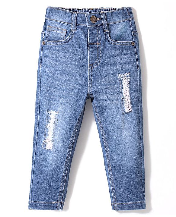 Babyhug Denim Washed Full Length Jeans with Stretch -Blue