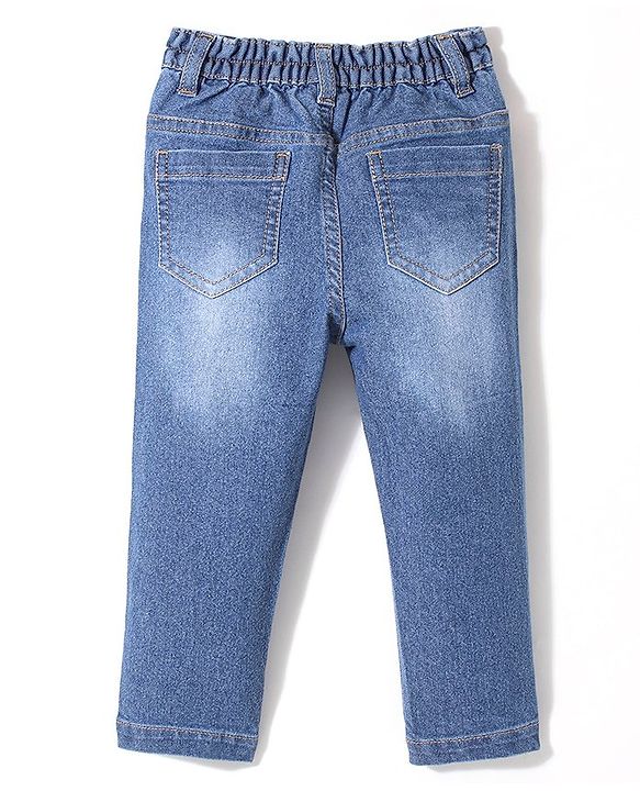 Babyhug Denim Washed Full Length Jeans with Stretch -Blue